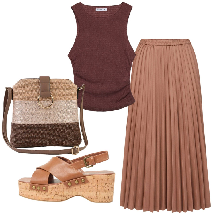 Outfit donna - Total look #2425472. Stile Basic per Ufficio. Abbinamento con zeppe, borse a tracolla, top, minigonne.