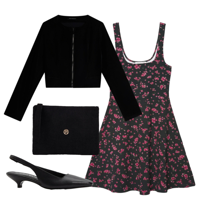 Outfit donna - Total look #2425474. Stile Trendy per Serata fuori. Abbinamento con décolleté, vestiti corti, pochette, blazer.