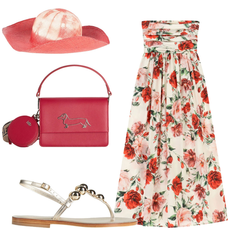 Outfit donna - Total look #2425497. Stile Romantica per Tutti i giorni. Abbinamento con cappelli, infradito, borse a tracolla, vestiti midi/longuette.