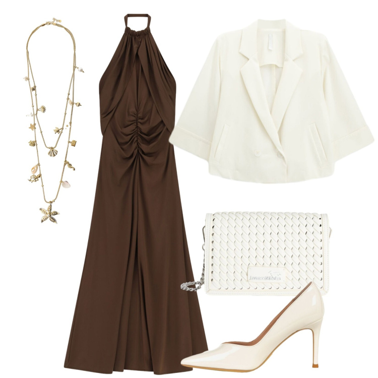 Outfit donna - Milk and chioccolate. Stile Chic per Cerimonia. Abbinamento con borse a tracolla, décolleté, vestiti lunghi, blazer, collane.