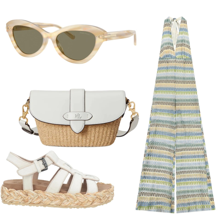Outfit donna - Total look #2425500. Stile Boho per Mare. Abbinamento con espadrillas, tute, borse a spalla, occhiali da sole.