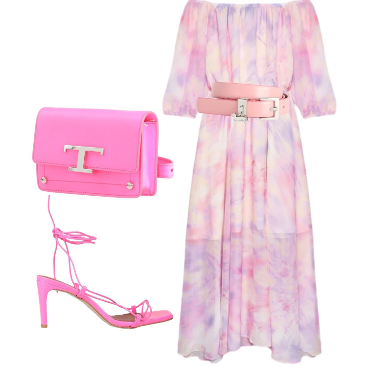 Outfit donna - Total look #2425505. Stile Chic per Serata fuori. Abbinamento con marsupi, ciabatte, cinture, vestiti lunghi.