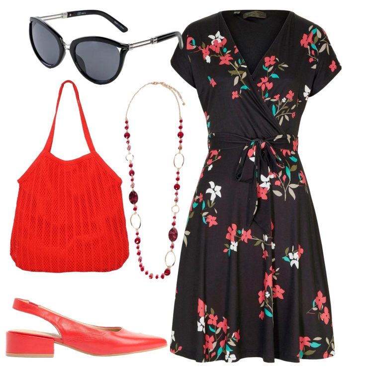Outfit donna - Total look #2425511. Stile Casual per Serata fuori. Abbinamento con vestiti, décolleté, occhiali da sole, shopping bag, collane.
