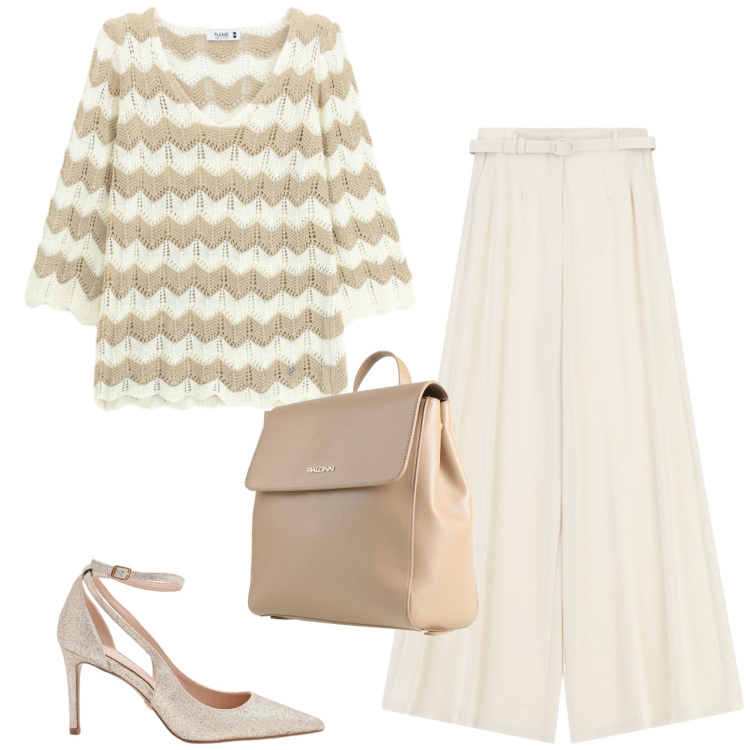 Outfit donna - Total look #2425529. Stile Chic per Ufficio. Abbinamento con zaini, décolleté, pantaloni a palazzo, maglieria.