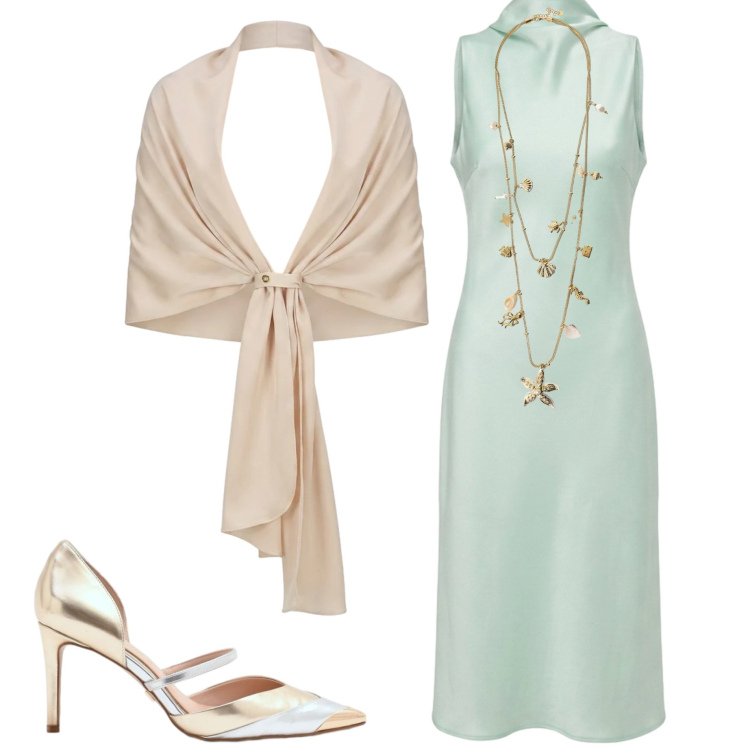 Outfit donna - Rinascimento. Stile Chic per Cerimonia. Abbinamento con vestiti midi/longuette, stole, décolleté, collane.