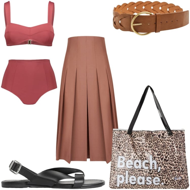 Outfit donna - Total look #2425544. Stile Trendy per Mare. Abbinamento con sandali, borse tote, cinture, gonne longuette, bikini.