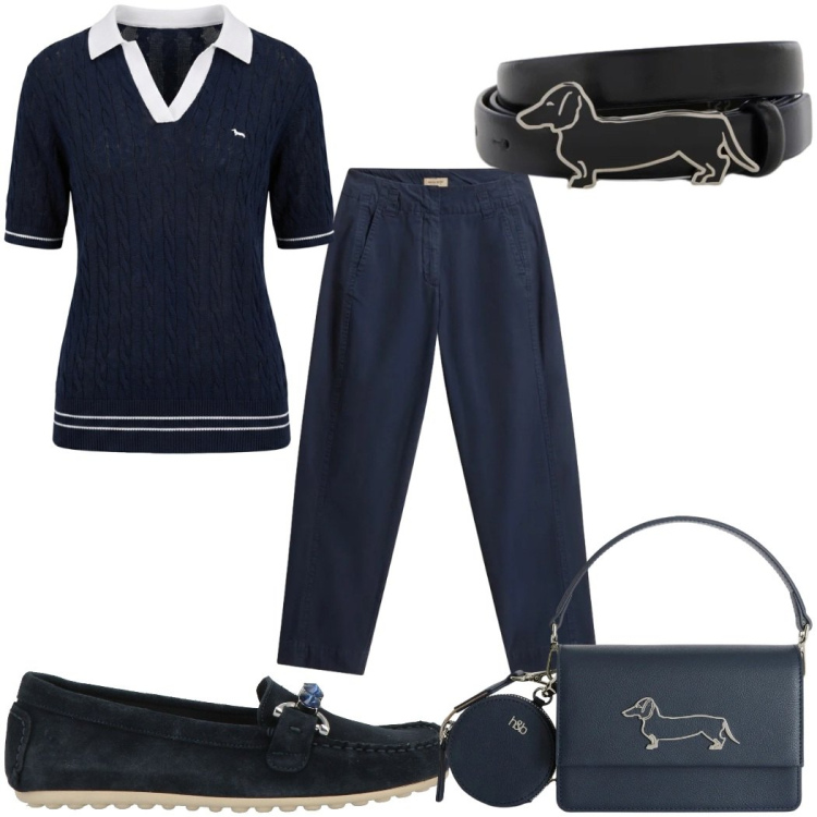 Outfit donna - Total look #2425553. Stile Mannish per Ufficio. Abbinamento con mocassini, polo, cinture, borse a tracolla, pantaloni.