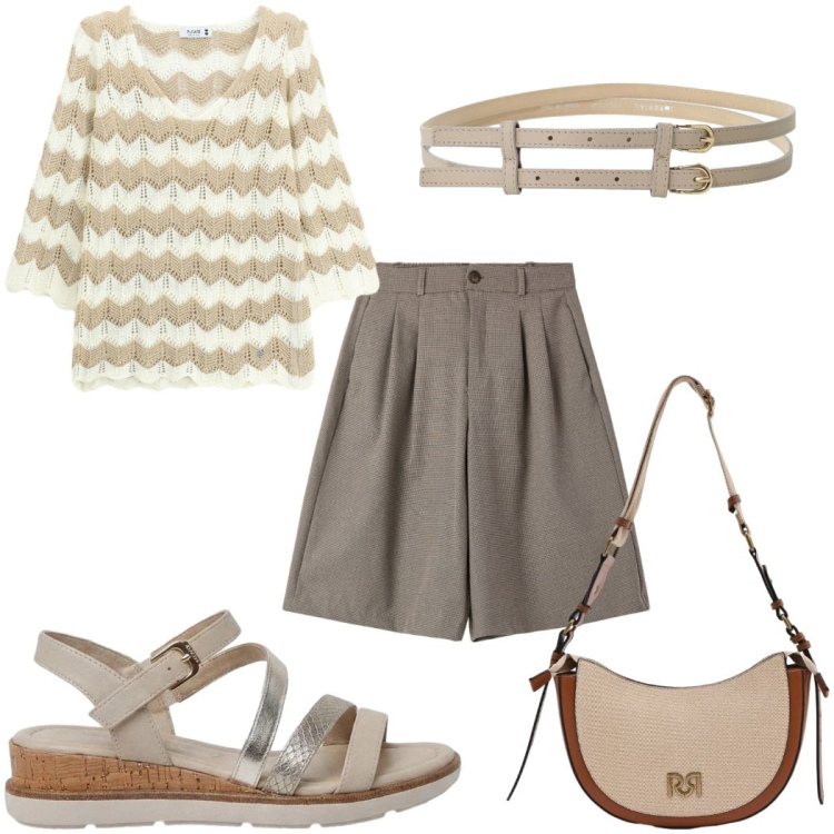 Outfit donna - Total look #2425556. Stile Casual per Tutti i giorni. Abbinamento con sandali, bermuda, borse a tracolla, cinture, maglieria.