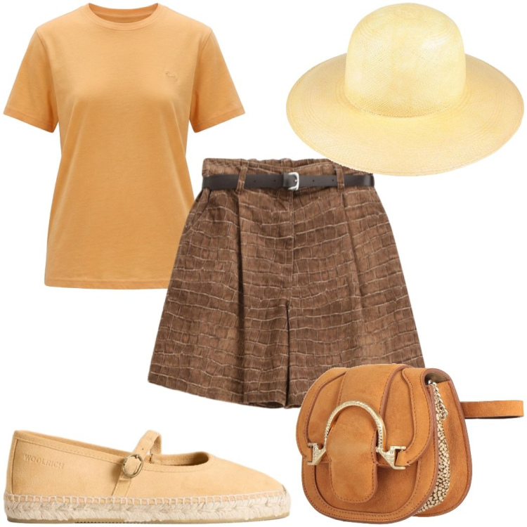 Outfit donna - Total look #2425557. Stile Etnico per Tutti i giorni. Abbinamento con marsupi, cappelli, t-shirt, bermuda, espadrillas.