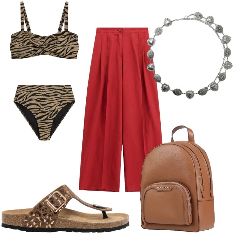 Outfit donna - Total look #2425584. Stile Etnico per Mare. Abbinamento con zaini, bikini, infradito, cinture, pantaloni a palazzo.
