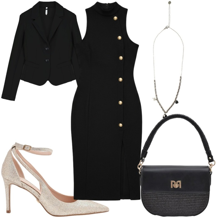 Outfit donna - Total look #2425591. Stile Glamour per Tutti i giorni. Abbinamento con vestiti asimmetrici, borse a spalla, décolleté, blazer, ciondoli.
