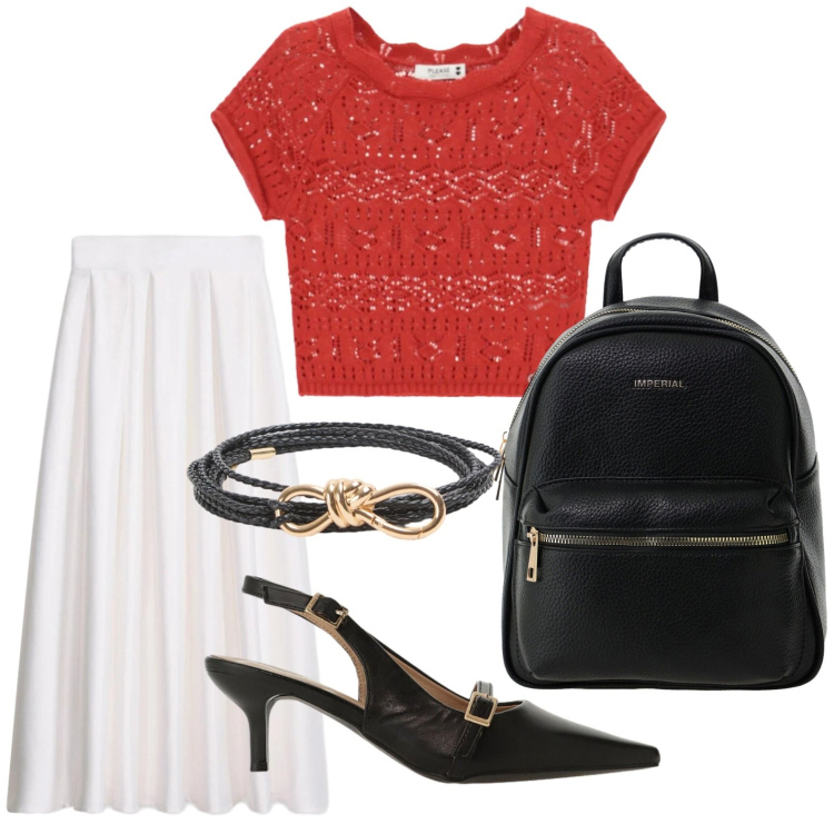 Outfit donna - Estate in stile naturale. Stile Urban per Tutti i giorni. Abbinamento con gonne lunghe, cinture, sandali col tacco, zaini, top.