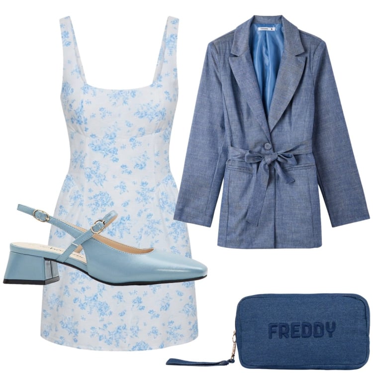 Outfit donna - Eleganza curvy per le sere di giugno. Stile Urban per Tutti i giorni. Abbinamento con décolleté, vestiti corti, blazer, pochette.