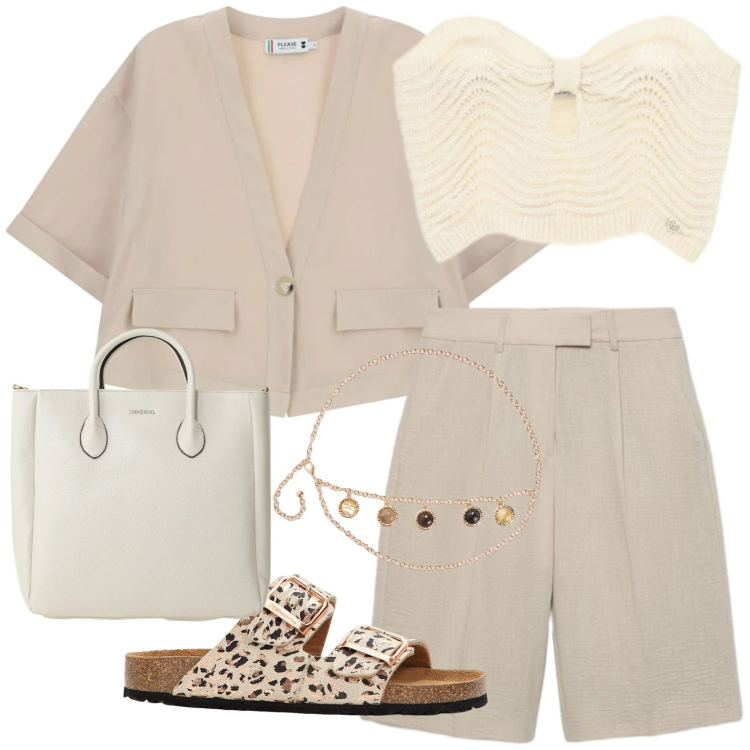 Outfit donna - Total look #2425639. Stile Casual per Tutti i giorni. Abbinamento con ciabatte, cinture, bermuda, cappotti, top, borse a tracolla.