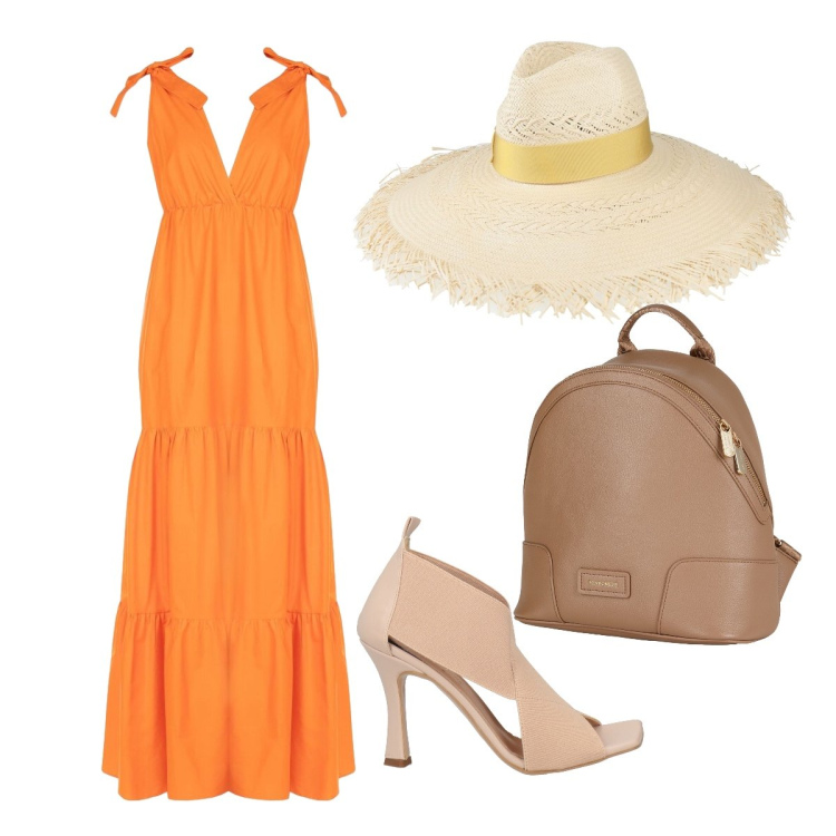 Outfit donna - Colorata sotto il sole. Stile Chic per Tutti i giorni. Abbinamento con zaini, sandali in pelle, cappelli, vestiti lunghi.