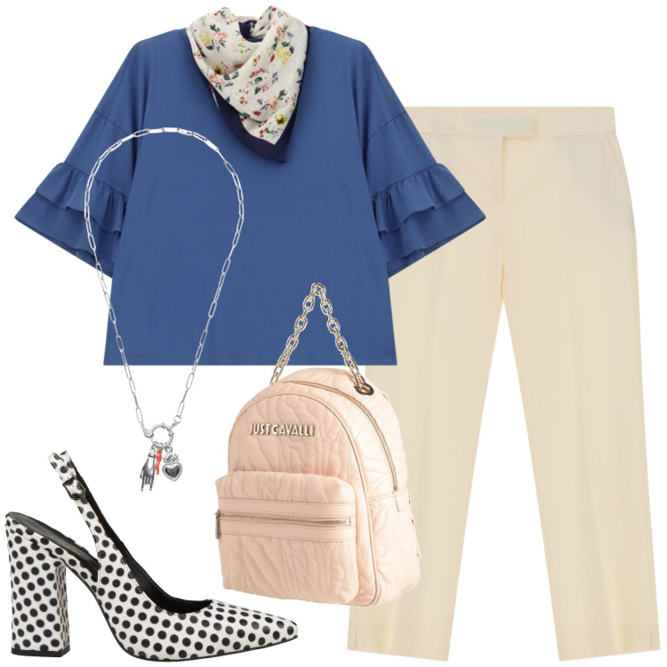 Outfit donna - Total look #2425654. Stile Casual per Tutti i giorni. Abbinamento con décolleté, zaini, pantaloni, top, ciondoli.