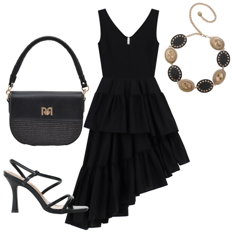 Outfit donna - Total look #2425656. Stile Chic per Serata fuori. Abbinamento con cinture, borse a spalla, sandali col tacco, vestiti midi/longuette.