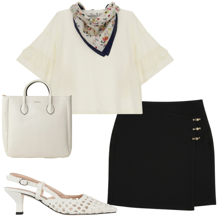 Outfit donna - Città. Stile Chic per Tutti i giorni. Abbinamento con décolleté, top, minigonne, borse a tracolla.