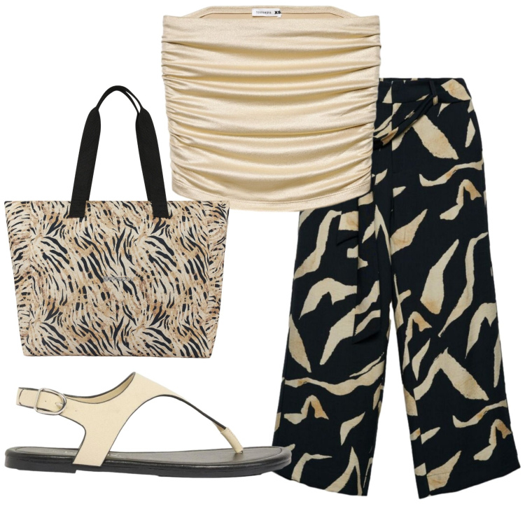 Outfit donna - Total look #2425659. Stile Basic per Mare. Abbinamento con infradito, top, pantaloni, shopping bag.