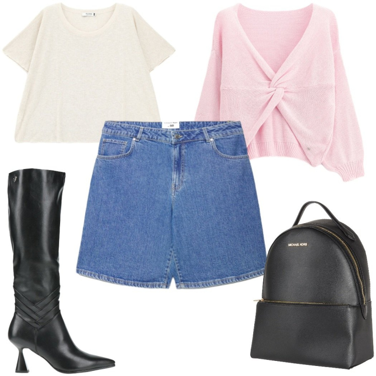 Outfit donna - Total look #2425662. Stile Trendy per Tutti i giorni. Abbinamento con zaini, stivali, bermuda, top, cardigans.
