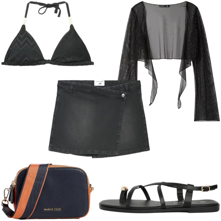 Outfit donna - Total look #2425665. Stile Trendy per Mare. Abbinamento con borse a tracolla, blazer, sandali, gonne, bikini.