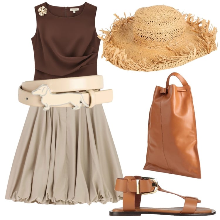 Outfit donna - Estate in Città. Stile Trendy per Tutti i giorni. Abbinamento con zaini, cappelli, sandali alla schiava, top, gonne longuette, cinture.