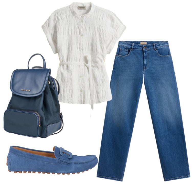 Outfit donna - Total look #2425718. Stile Casual chic per Ufficio. Abbinamento con zaini, mocassini, bluse, jeans.