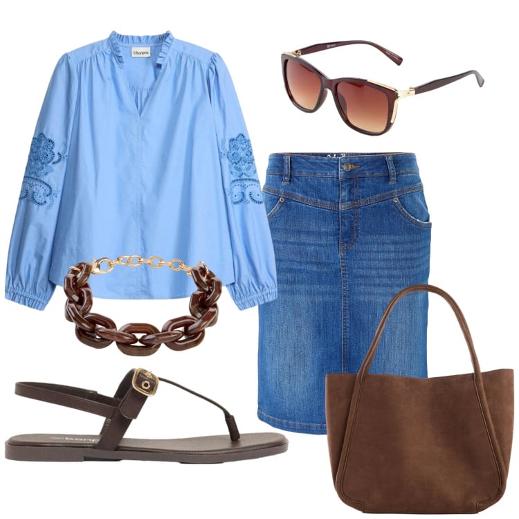 Outfit donna - Total look #2425751. Stile Minimal per Tutti i giorni. Abbinamento con sandali, gonne, tuniche, braccialetti, occhiali da sole, shopping bag.