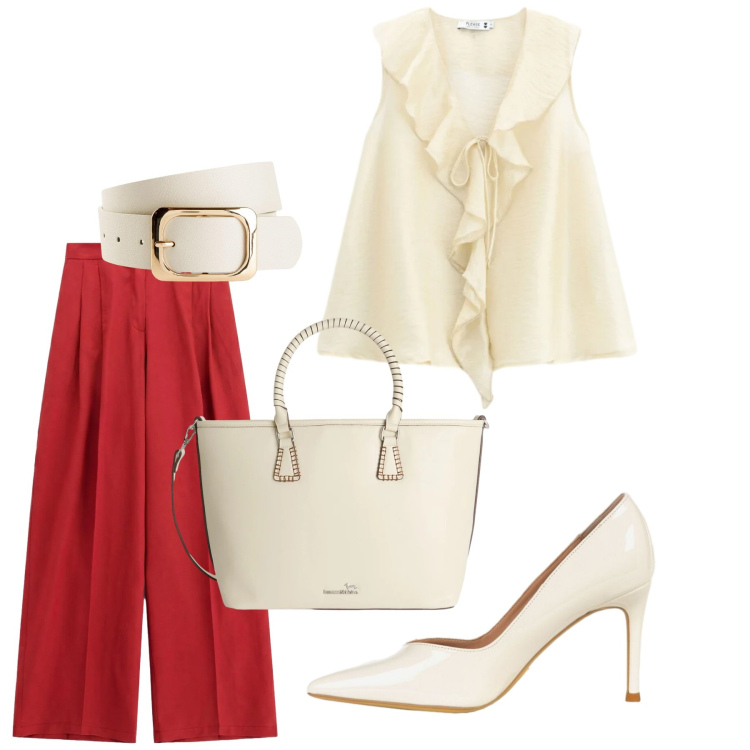 Outfit donna - Total look #2425754. Stile Chic per Cerimonia. Abbinamento con cinture, shopping bag, top, décolleté, pantaloni a palazzo.