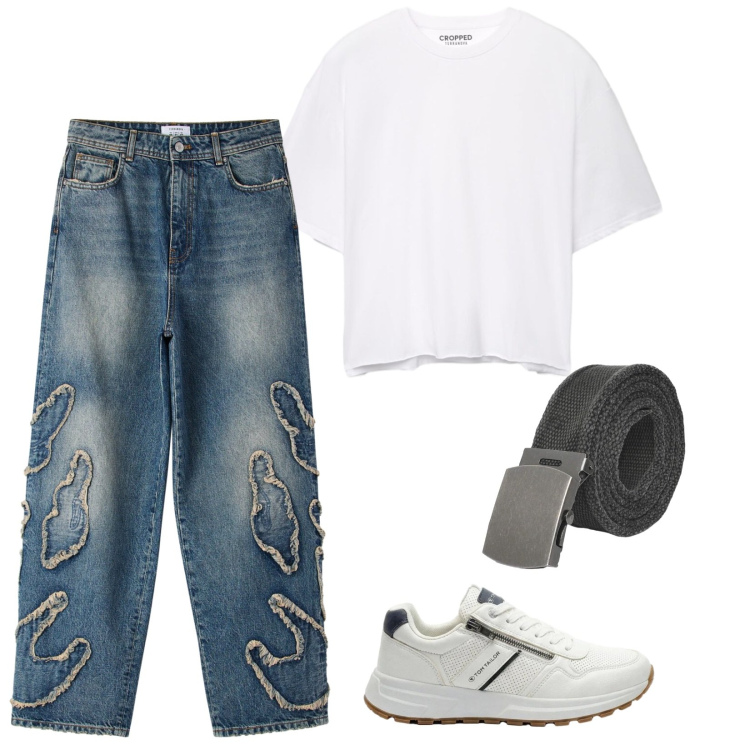 Outfit uomo - Mattia. Stile Casual per Tutti i giorni. Abbinamento con sneakers, t-shirt, jeans, cinture.