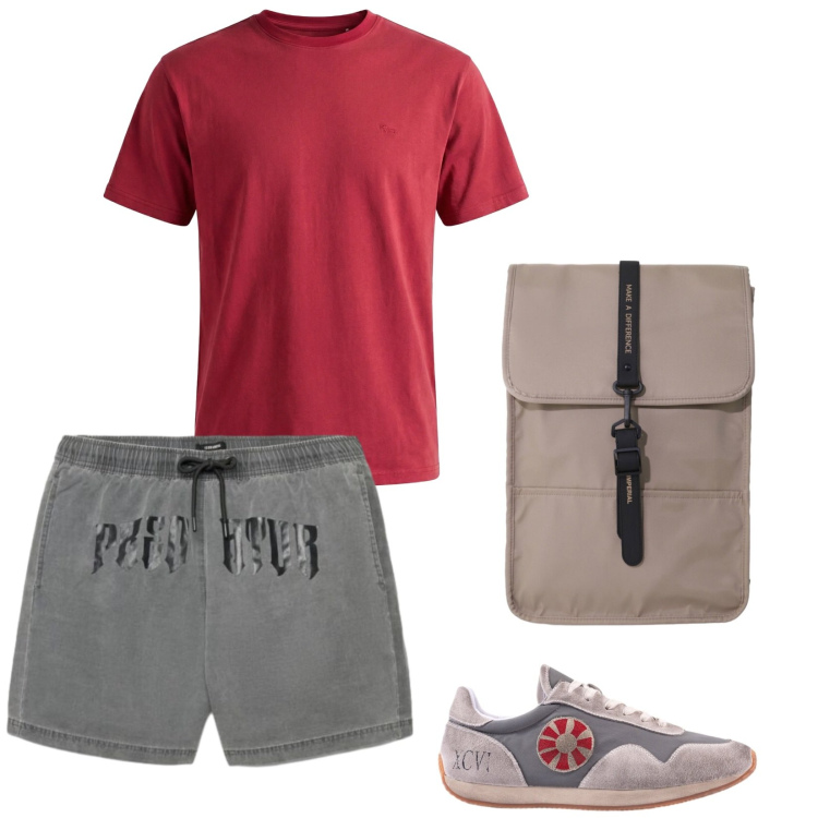 Outfit uomo - Sportivo. Stile Casual per Sport. Abbinamento con t-shirt, bermuda, sneakers, borse sportive.