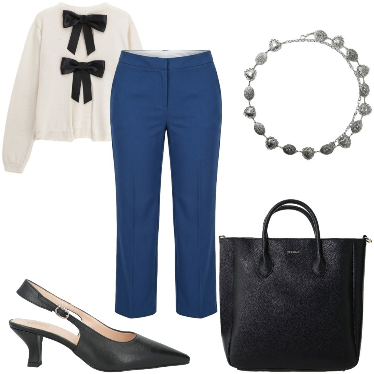 Outfit donna - Total look #2425763. Stile Casual chic per Tutti i giorni. Abbinamento con décolleté, cinture, maglieria, pantaloni, borse a tracolla.