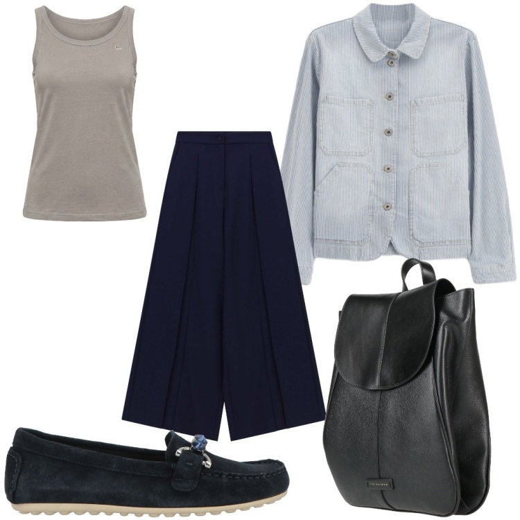 Outfit donna - Total look #2425771. Stile Casual per Tutti i giorni. Abbinamento con mocassini, zaini, canottiere, blazer, pantaloni a palazzo.