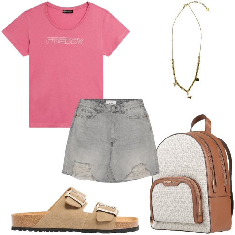 Outfit donna - Total look #2425778. Stile Basic per Tutti i giorni. Abbinamento con zaini, ciabatte, shorts, ciondoli, t-shirt.