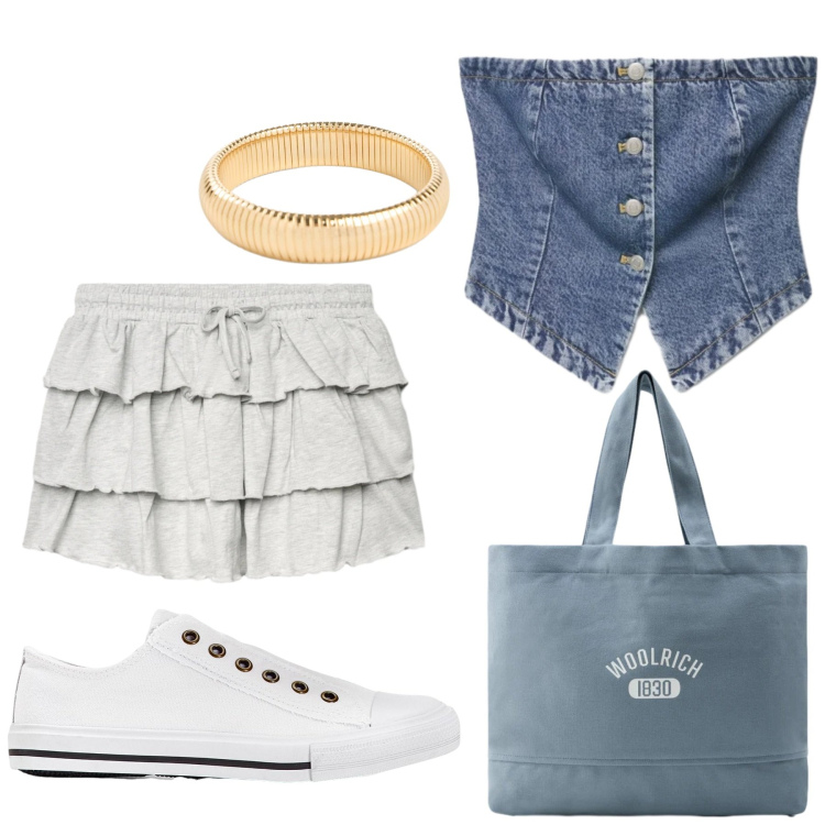 Outfit donna - Total look #2425781. Stile Basic per Tutti i giorni. look ideale per Petite. Abbinamento con sneakers, braccialetti, top, minigonne, borse tote.