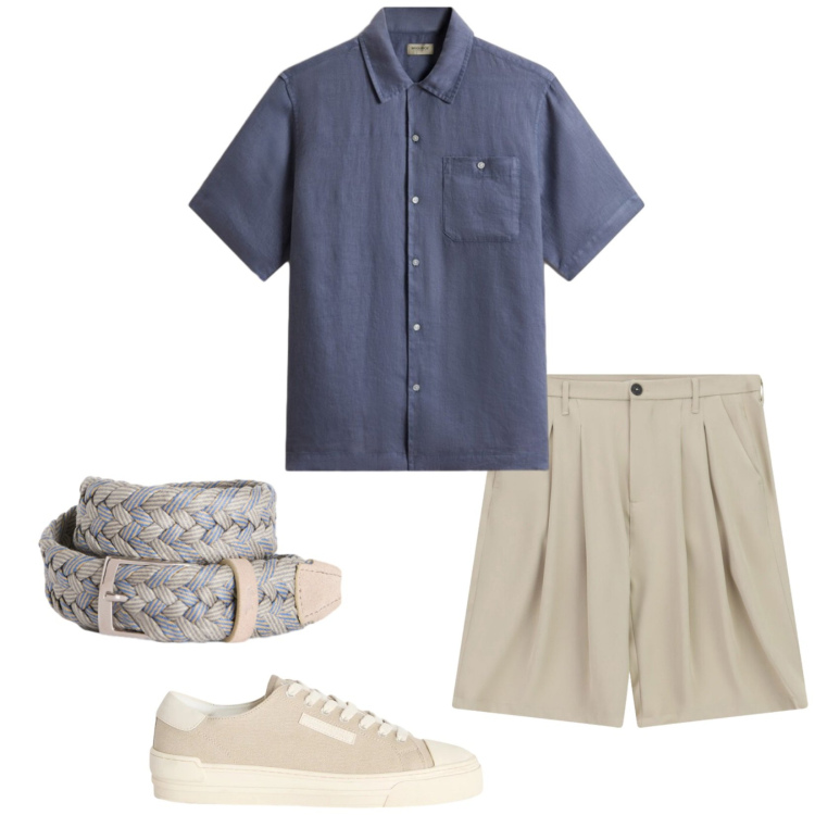 Outfit uomo - Special Summer night. Stile Trendy per Serata speciale. Abbinamento con sneakers, cinture, camicie a manica corta, bermuda.