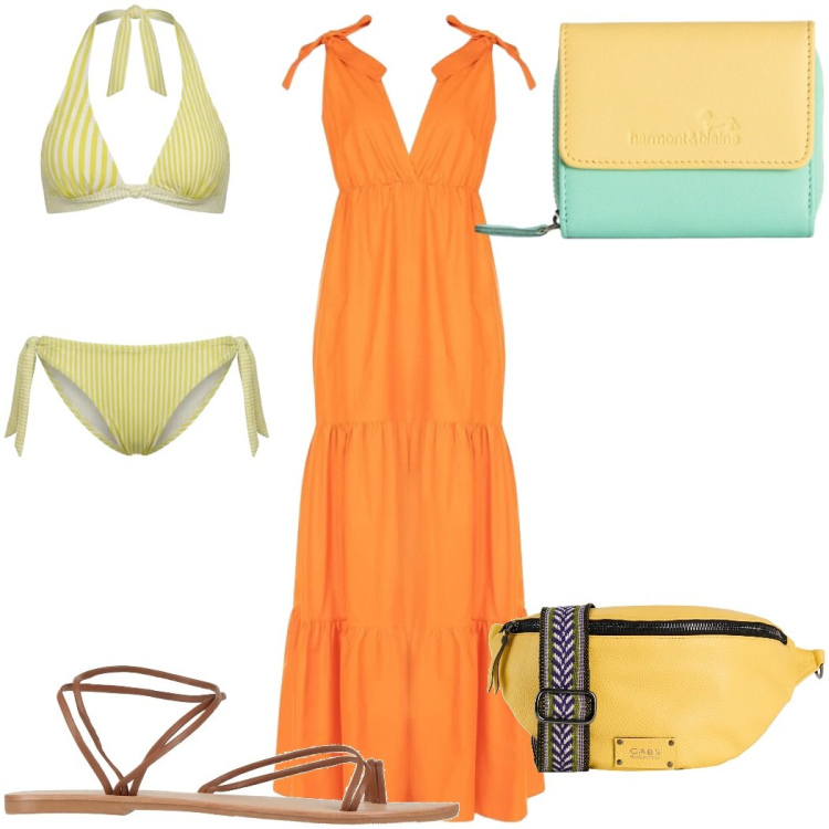 Outfit donna - Total look #2425785. Stile Trendy per Mare. Abbinamento con marsupi, ciabatte, bikini, portafogli, vestiti lunghi.