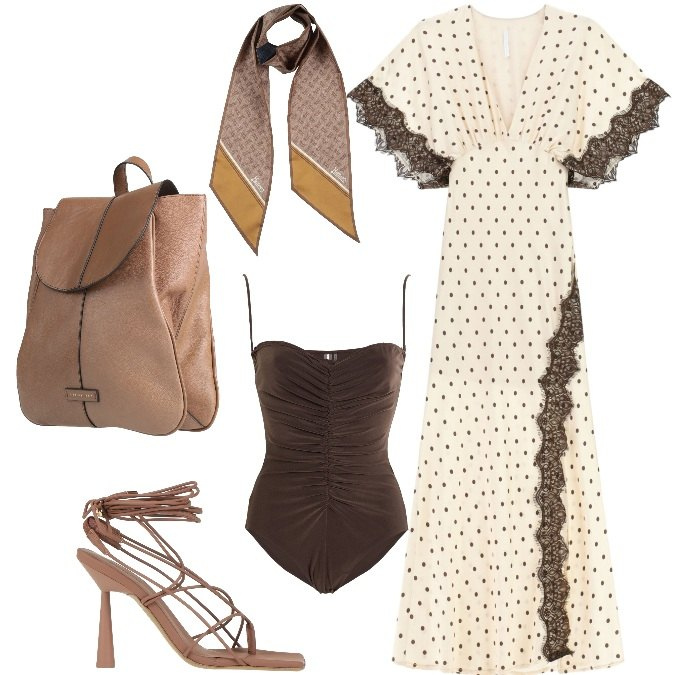 Outfit donna - Elegance. Stile Romantica per Serata fuori. Abbinamento con ciabatte, sciarpe, body, zaini, vestiti lunghi.