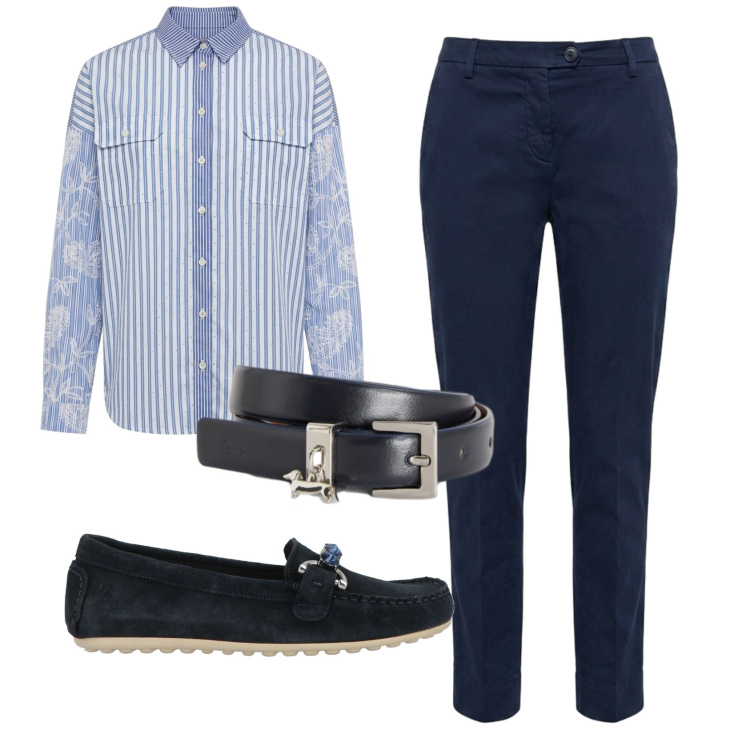 Outfit donna - Total look #2425826. Stile Bon Ton per Ufficio. Abbinamento con mocassini, camicie, pantaloni, cinture.