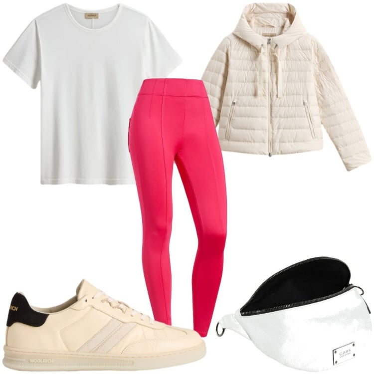 Outfit donna - Total look #2425857. Stile Basic per Sport. Abbinamento con marsupi, leggings, t-shirt, sneakers, piumini.