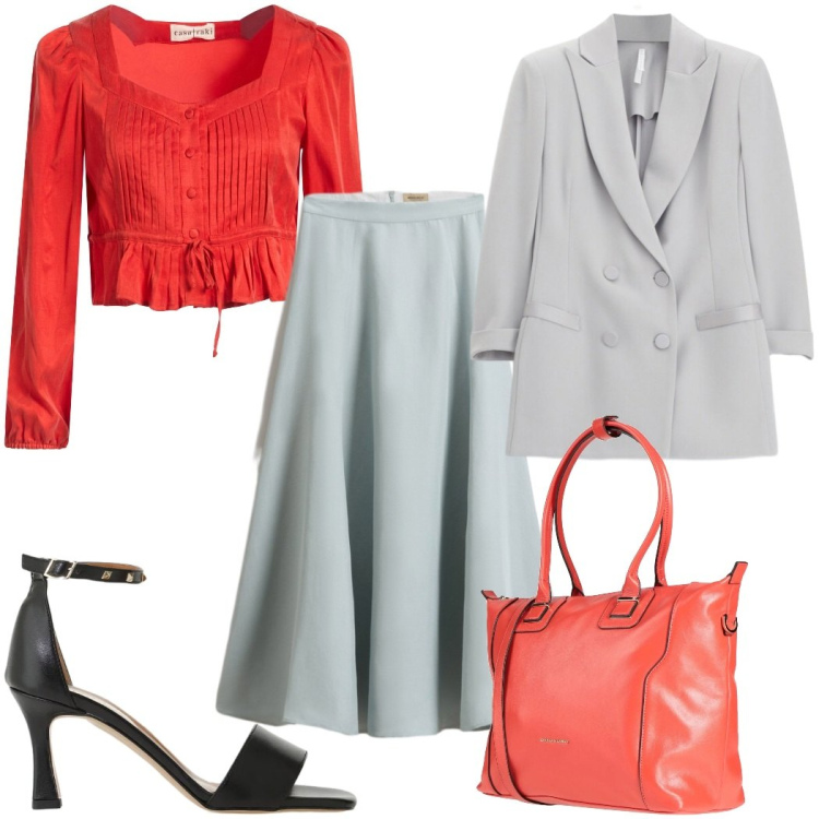Outfit donna - Total look #2425861. Stile Trendy per Tutti i giorni. Abbinamento con zaini, camicie, blazer, sandali col tacco, gonne lunghe.