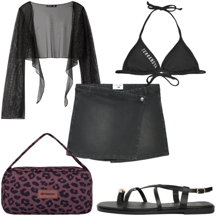 Outfit donna - Total look #2425873. Stile Trendy per Mare. Abbinamento con gonne, blazer, sandali, bikini, borse a spalla.