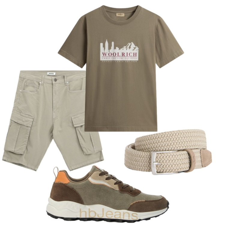 Outfit uomo - Total look #2425892. Stile Trendy per Tutti i giorni. Abbinamento con sneakers, cinture, t-shirt, bermuda.