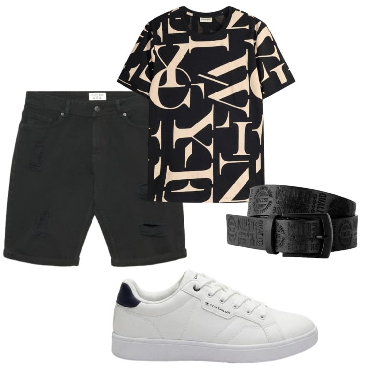 Outfit uomo - Total look #2425893. Stile Trendy per Tutti i giorni. Abbinamento con cinture, sneakers, t-shirt, pantaloni corti.