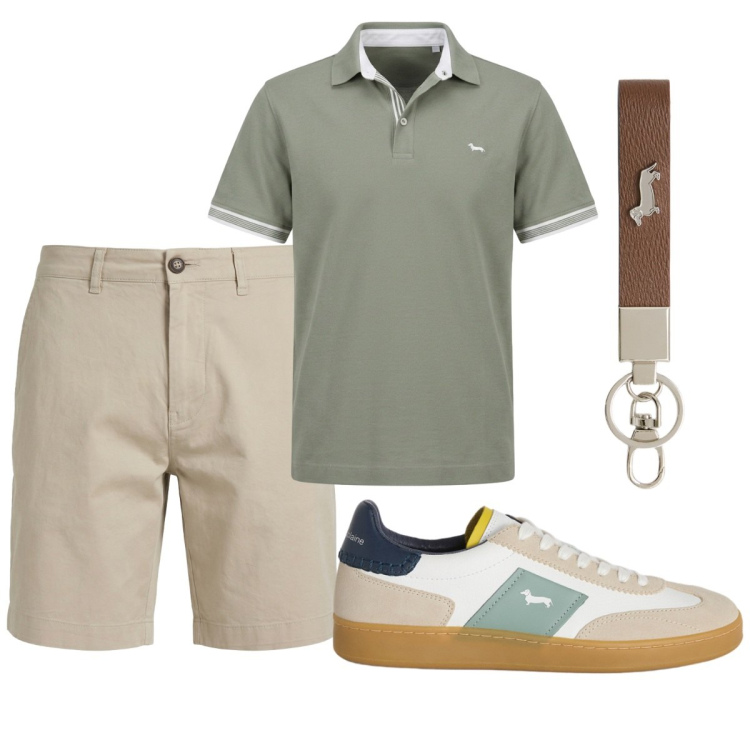 Outfit uomo - Total look #2425895. Stile Trendy per Tutti i giorni. Abbinamento con portachiavi, bermuda, polo, sneakers.