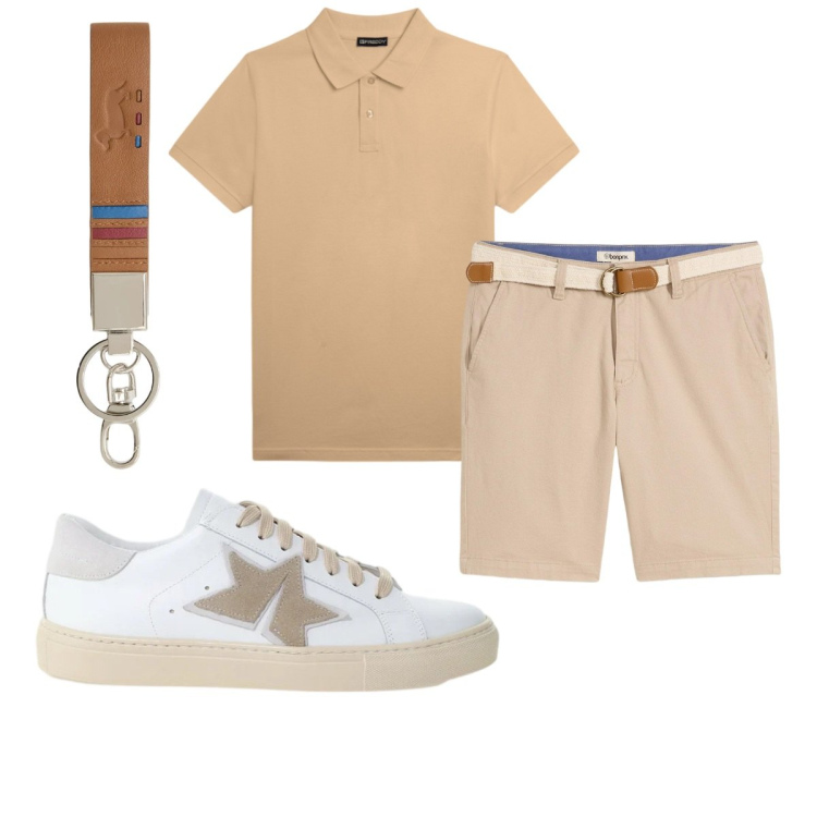 Outfit uomo - Total look #2425901. Stile Trendy per Tutti i giorni. Abbinamento con bermuda, portachiavi, polo, sneakers.