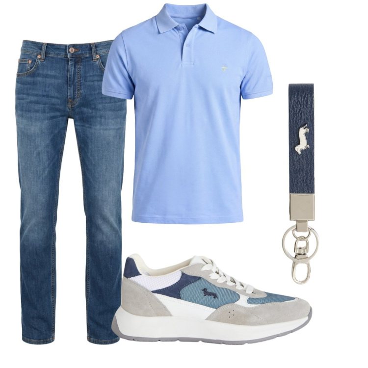 Outfit uomo - Total look #2425903. Stile Casual per Tutti i giorni. Abbinamento con sneakers, jeans, polo, portachiavi.