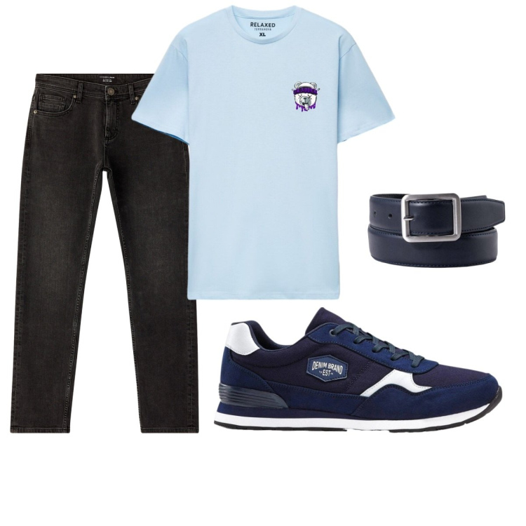 Outfit uomo - Total look #2425905. Stile Casual per Tutti i giorni. Abbinamento con sneakers, jeans, t-shirt, cinture.