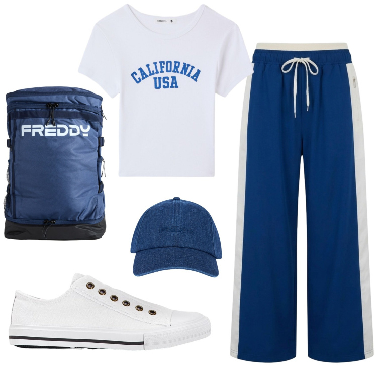 Outfit donna - Total look #2425906. Stile Casual per Sport. Abbinamento con sneakers, t-shirt, pantaloni, cappelli con visiera, zaini.