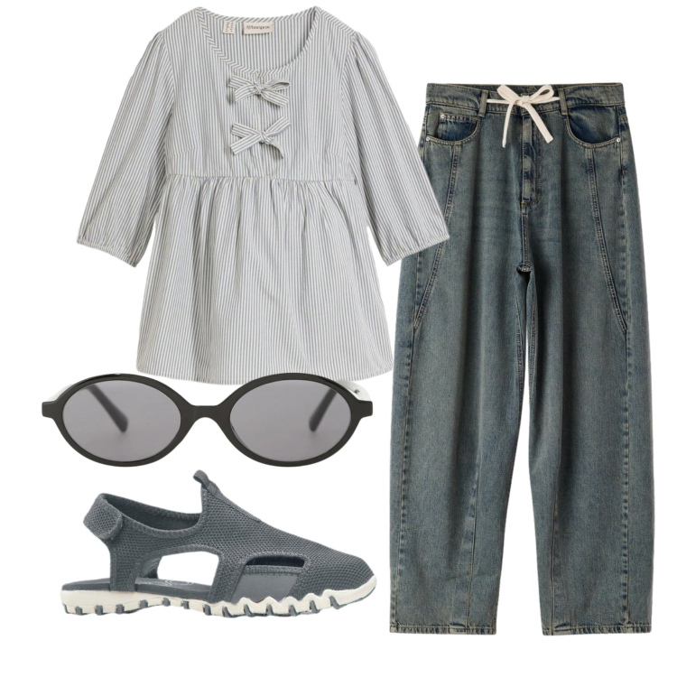Outfit donna - Total look #2425908. Stile Casual per Tutti i giorni. Abbinamento con bluse, sandali, jeans, occhiali da sole.